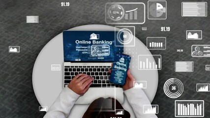 Online Banking for Digital Money Technology conceptual . Graphic interface showing money transfer on internet website and digital payment service.