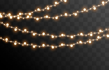 Vector Christmas garland on an isolated transparent background. Light, light garland PNG, Christmas decoration.