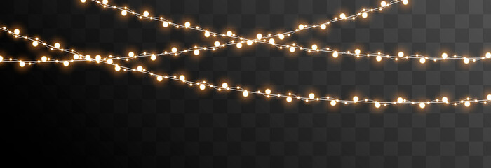 Wall Mural - Vector Christmas garland on an isolated transparent background. Light, light garland PNG, Christmas decoration.