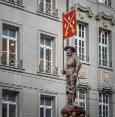 Poster - Marksman Fountain (Schutzenbrunnen) - one of the medieval fountains of Bern Old Town - Bern, Switzerland