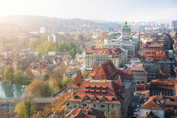 Poster - Aerial view of Bern and Federal Palace of Switzerland (Bundeshaus) - Bern, Switzerland