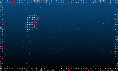 Poster - On the left is the balloon symbol filled with white dots. Pointillism style. Abstract futuristic frame of dots and circles. Some dots is pink. Vector illustration on blue background with stars