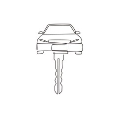 Wall Mural - Single one line drawing car shaped car key. Keyring and remote control key in vehicle interior. Electronic car key with little car shape keyring. Modern continuous line draw design graphic vector