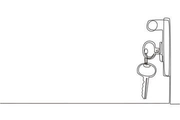 Poster - Continuous one line drawing keys in door lock. Mortgage, credit or property concept. Sale and rent of apartments. Buying a house. Sale and purchase concept. Single line draw design vector graphic
