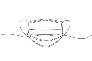 Single continuous line drawing surgical face mask. Medical protective masks. Corona virus protection mask with ear loop, in a front, three ply. Dynamic one line draw graphic design vector illustration