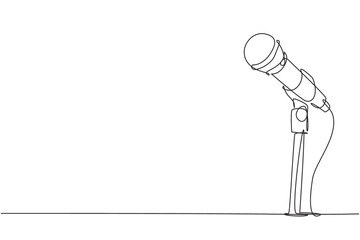Poster - Single one line drawing microphone on stand. Mic on stand in musical television show. Singer karaoke sing song with standing microphone. Modern continuous line draw design graphic vector illustration