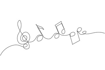 Poster - Continuous one line drawing abstract music note background, notes vector illustration. Outline sketch of sound. Scribble hand drawn doodle sketch minimalism style. Single line draw design graphic