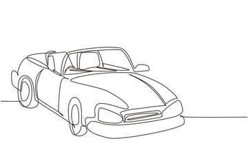 Poster - Single one line drawing classic retro convertible sports car logo icon. Outline symbol of collectors car and automotive. Vintage motor vehicle. Continuous line draw design graphic vector illustration