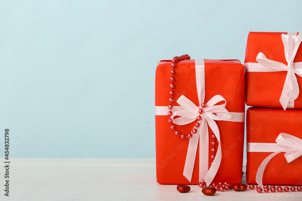 Gifts for Valentine's Day and decor on table