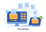 Fototapeta  - file transfer concept, backup data, document save on storage, technology cloud, upload and download, flat illustration vector template