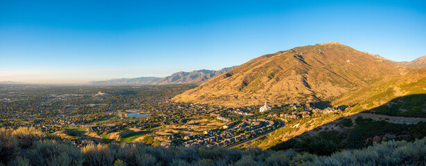 Wall Mural - Panoramic view of Draper, Utah against the mountains and beautiful sky at the background