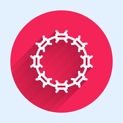 White line Crown of thorns of Jesus Christ icon isolated with long shadow. Religion, bible, christianity concept. Red circle button. Vector