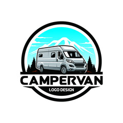 Sticker - rv - motor home - camper van isolated vector logo