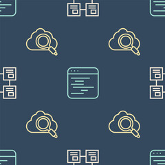 Aufkleber - Set line Hierarchy organogram chart, Search cloud computing and Software on seamless pattern. Vector