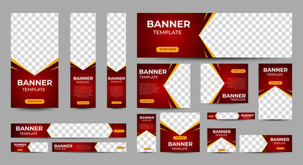 Poster - red and orange web banners templates, standard sizes with space for photo, modern design. easily cus