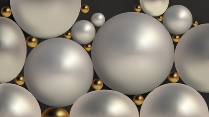 Poster - Trendy abstract poster with abstract 3d spheres on soft dark background. Vector concept with modern pattern. Abstract 3d geometric background.