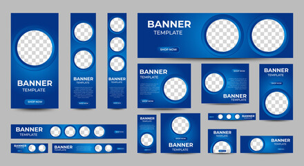Poster - blue web banners templates, standard sizes with space for photo, modern design. easily customizable 