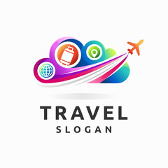 Poster - travel logo with cloud and airplane concept