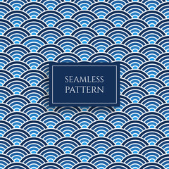 Poster - Wave seamless pattern, blue abstract sea water texture surface with seamless pattern text
