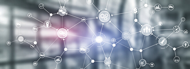 communication network. horizontal panoramic business background. organisational structure on virtual