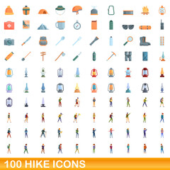 Poster - 100 hike icons set. Cartoon illustration of 100 hike icons vector set isolated on white background