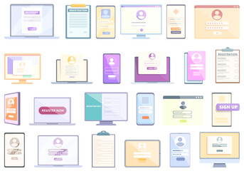 Poster - Registration icons set cartoon vector. Account create. New membership