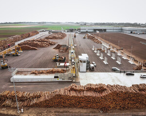 Sticker - High angle shot of an industrial landscape with wood production factory