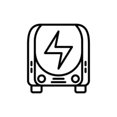 Wall Mural - Electric transport thin line icon, front view of bus with electric symbol. Modern vector illustration.