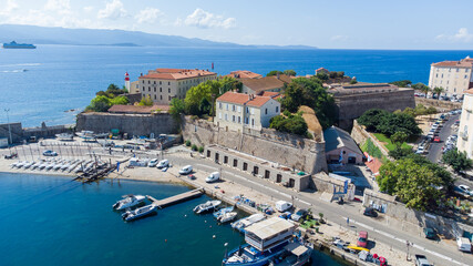 Wall Mural - Aerial view of the Citadel of Ajaccio in Corsica - French maritime stronghold in the Mediterranean Sea with defensive walls on the beach