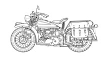 Classic Retro Motorcycle Vector Illustration Coloring Page For Adults For Drawing Books. Line Art Picture. High Speed Vehicle. Graphic Element. Black Contour Sketch Isolated On White Background