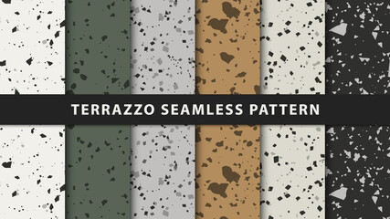 Set of terrazzo seamless patterns. Premium Vector