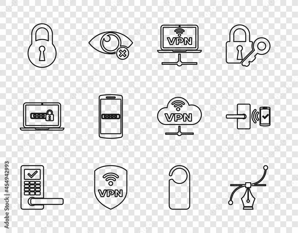 Set line Digital door lock with wireless, Bezier curve, VPN Computer ...