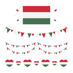 Wall Mural - Set, collection of hungarian flags with garlands and decorations for national and public holidays.
