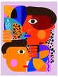 Portrait woman,man face on decorative cubism style character vector illustration.