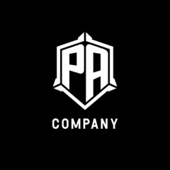 PA logo initial with shield shape design style