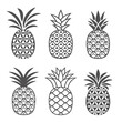 Abstract pineapple icons set in outline style. Creative, flat logo design, symbol, emblem or icon of tropical fruit in a modern abstract style. Vector illustration.