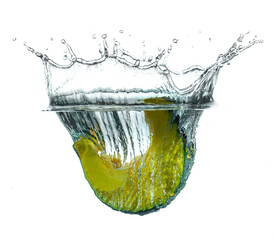 Wall Mural - pumpkin cut into the water against white background
