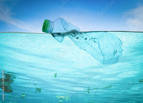 Concept of pollution,Plastic water bottles pollution in ocean
