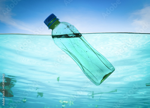 Concept of pollution,Plastic water bottles pollution in ocean