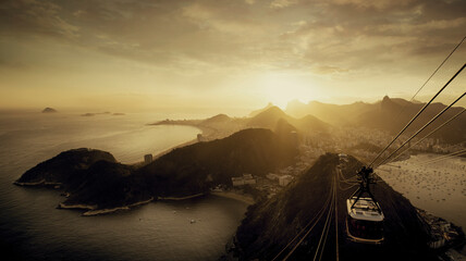 Fototapete - Panorama of Rio de Janeiro from the Sugarloaf Mountain by Sunset, Brazil