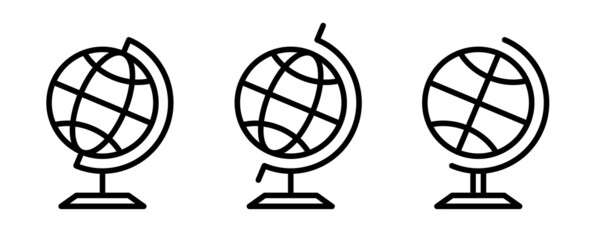 Poster - Earth globe icons vector set isolated on white background. Globe symbol in flat design. Outline icons. Editable Stroke. vector illustration