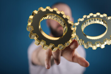 Poster - Cogs and gear wheel mechanisms. Hi-tech digital technology and engineering. Abstract technical background..