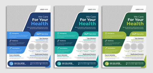 Wall Mural - medical healthcare business promotion flyer template design. modern social media marketing banner fo