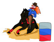 Colored vector illustration - western cowboy barrel race girl