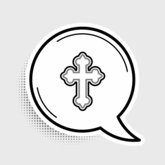 Sticker - Line Christian cross icon isolated on grey background. Church cross. Colorful outline concept. Vector