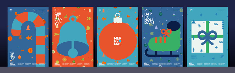 merry christmas and happy new year! winter. holiday party. simple background. trendy style. cover, i