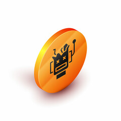 Poster - Isometric Broken robot icon isolated on white background. Artificial intelligence, machine learning, cloud computing. Orange circle button. Vector