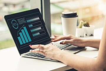 Business visual data analyzing technology by creative computer software . Concept of digital data for marketing analysis and investment decision making .