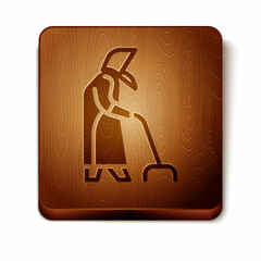 Sticker - Brown Grandmother icon isolated on white background. Wooden square button. Vector