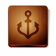 Wall Mural - Brown Anchor icon isolated on white background. Wooden square button. Vector